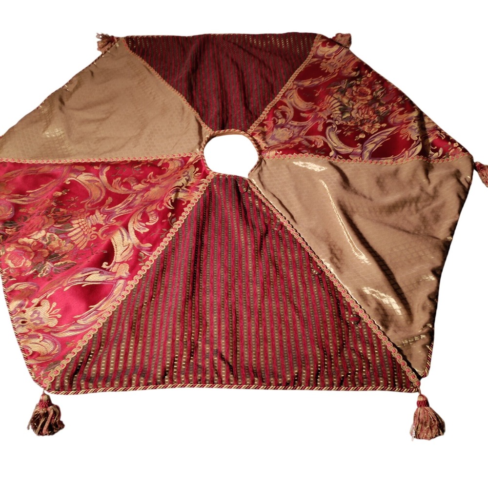 Serendipity Christmas Red Gold Multi Pattern Colors Tree Skirt Approx. 46.5" 50"
